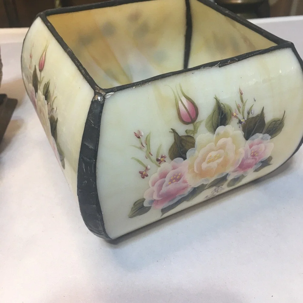 VTG Storage Box Or Tea Lite Holder With Handpainted Roses Cottage Shabby Chic